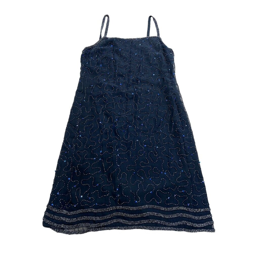 Vintage Y2K Tristan & Iseut Beaded Mini Dress in Navy